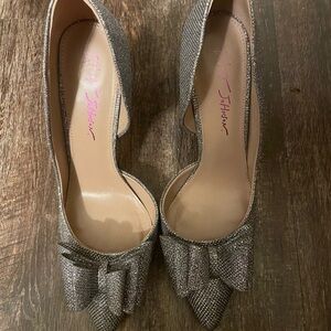 Betsey Johnson Silver Heels with Bow Detail